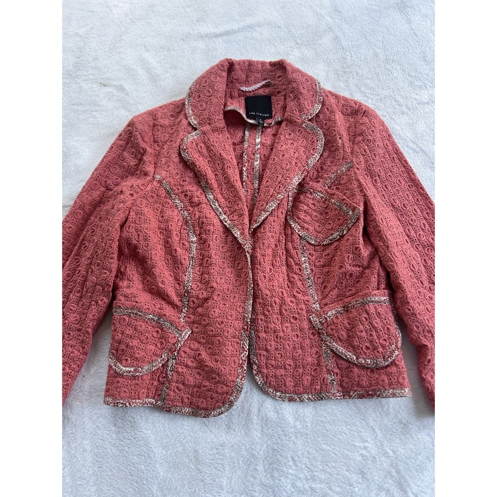The Limited Blazer Jacket M Womans Ivory Pink Lace Floral3/4 Sleeve Pockets